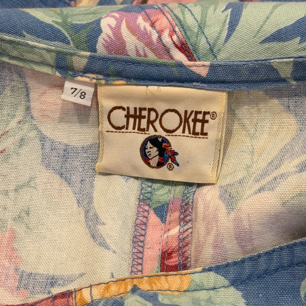 Vintage 80s Cherokee Drop Waist Chore Pocket Floral Midi Dress 7/8 Cottage Retro - Picture 11 of 12